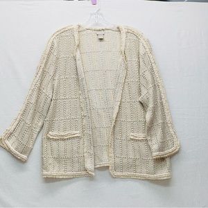 Chicos Size 3 Womens Open Front Sweater Jacket Beige Cream 3/4 Sleeves Elegant